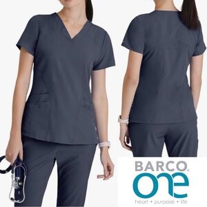 BARCO ONE Women's Pulse Steel Grey Sporty 4-Way Stretch V-Neck Scrub Top